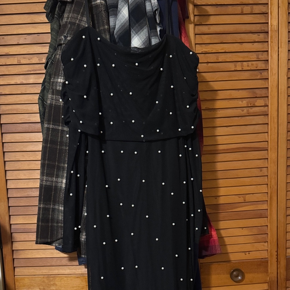 Elegant Black Mesh Dress with Pearls